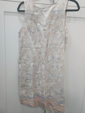 Sleeveless White Paisley Mini Dress with Soft Pastel Accents